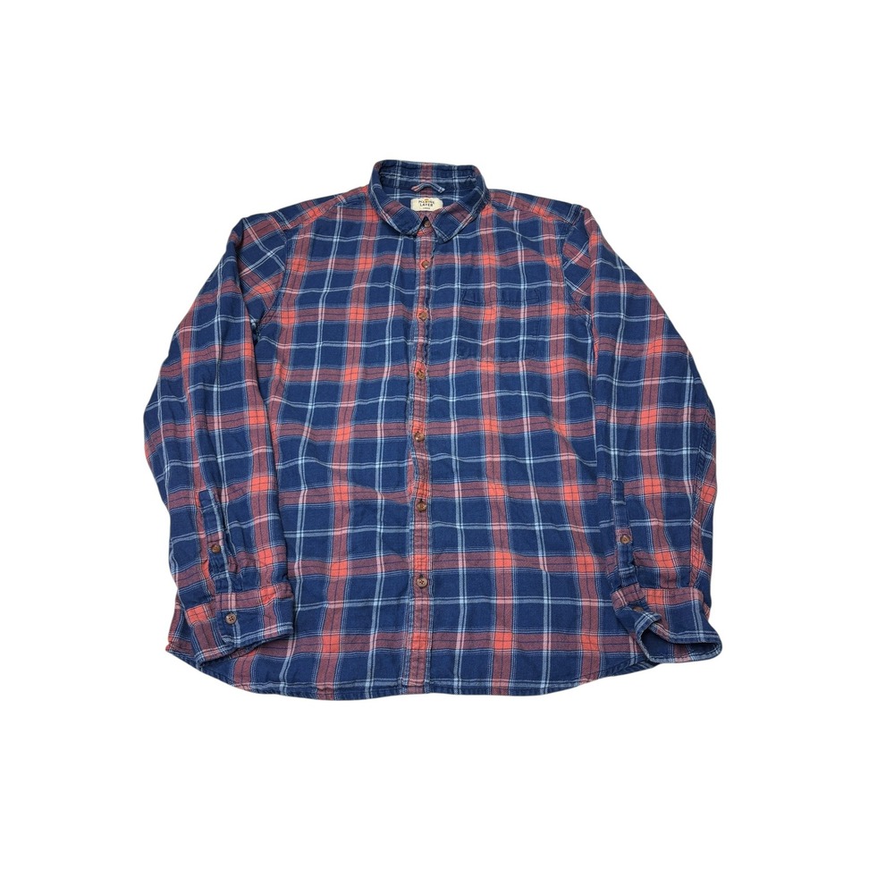Marine Layer Mens Plaid Flannel Button Down Shirt Navy‎ Orange Large